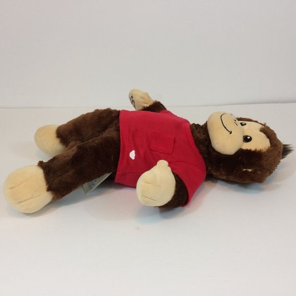 Build A Bear Monkey Plush Brown 18" Stuffed Animal Smiling Chimp Ape & Red Shirt - Picture 8 of 10